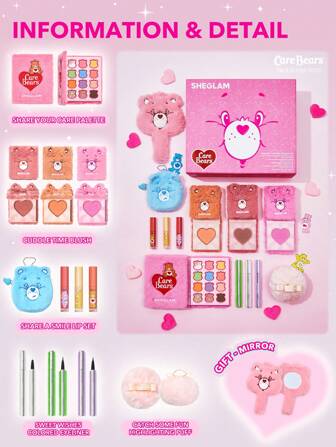 Care Bears X SHEGLAM ColeccióN Set De Sombras De Ojos De Colores Vibrantes Delineador De Ojos Verde, Blanco Y Morado Rubor Rosa Iluminador Corporal Set De LáPiz Labial LíQuido Marca Belleza Maquillaje CosméTico Para Mujeres NiñAs Perfecto Para Invierno Ideal Para Y2K Elegante Moda Adecuado Para CumpleañOs Navidad Regalo Fiesta Listo Mejor Color