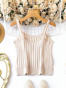 SHEIN LUNE Plus Stereo Flower Detail Ribbed Knit Top - Apricot - View 2