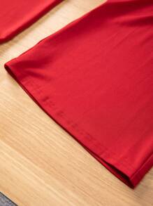 青少年女孩字母圖案落肩袖連帽衫&喇叭褲 - 紅色 - 查看 3