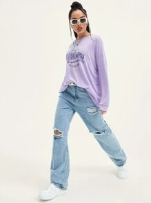 DAZY 字母圖形過大的t恤 - 紫丁香色 - 查看 7