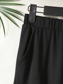 男孩黑色字母貼片舒適家居褲