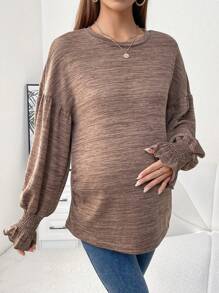 SHEIN Maternity Marled Knit Flounce Sleeve Tee - Brown - View 6