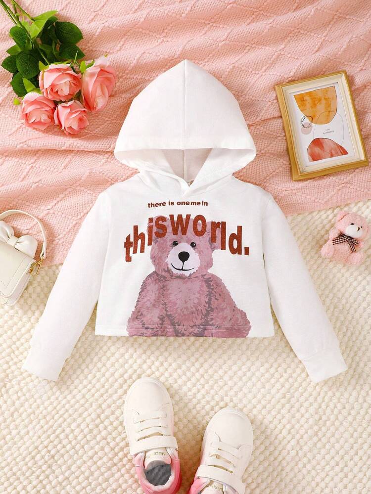 Young Girl Bear & Slogan Graphic Sweatshirt
