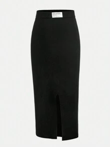 SHEIN Teenage Girls' Knitted Sweater Skirt With Elastic Waistband - Black - View 4