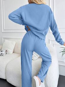 EURMUSE T-shirt à épaule tombante et pantalon à jambe large