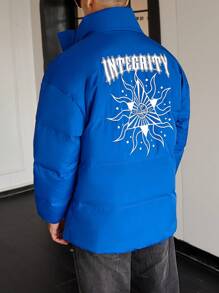 Claim Dot Loose Fit Men's Padded Coat With Letter Print - Blue - View 2