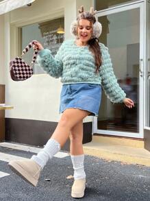 SHEIN MOD Plus Solid Fuzzy Jacket