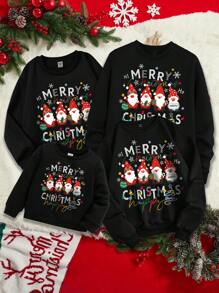 SHEIN LUNE In Giáng sinh Lót nhiệt Áo nỉ - màu đen - Xem 2