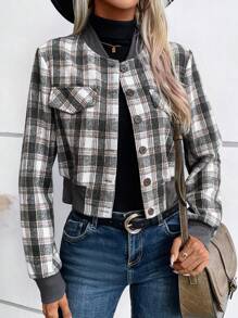 SHEIN LUNE In kẻ sọc Chi tiết về Flap Áo khoác bomber - Nhiều màu - Xem 1