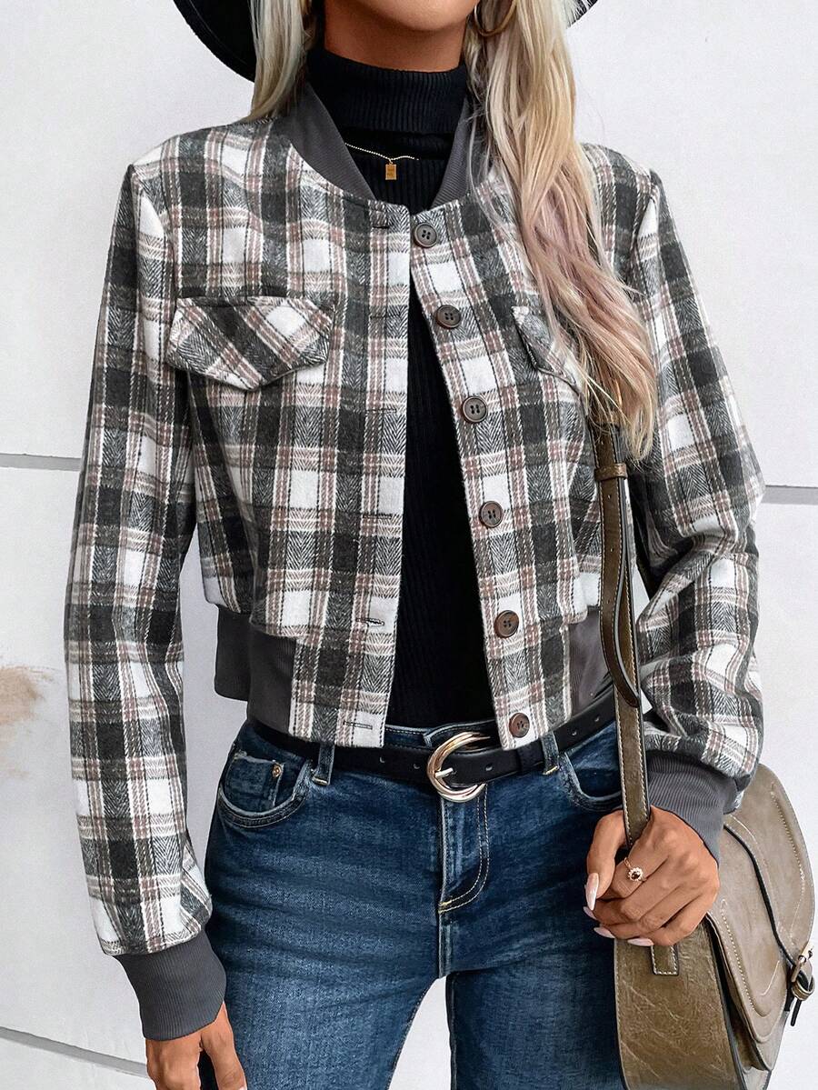 SHEIN LUNE In kẻ sọc Chi tiết về Flap Áo khoác bomber - Nhiều màu - Xem 1