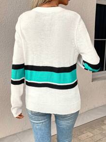 SHEIN Unity 条纹镂空针织套头衫秋冬毛衣 - 彩色 - 查看 2