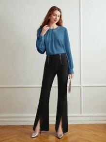 MOTF PREMIUM 鏈條裝飾襯衫 - 霧霾藍 - 查看 3