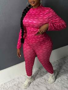 Slaydiva Plus Allover Print Tee & Leggings - Hot Pink - View 3