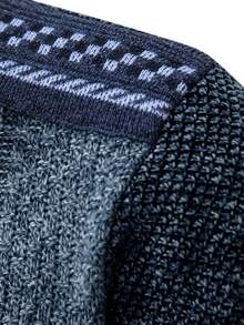 Manfinity Homme Men Geo Pattern Zip Up Thermal Lined Cardigan - Navy Blue - View 4