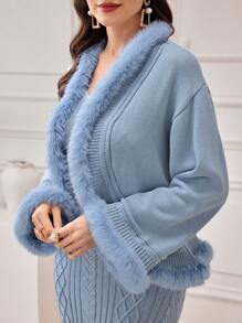 Modelyn 毛绒装饰开衫和粗针织毛衣连衣裙 2 件套 - 藍色 - 查看 5