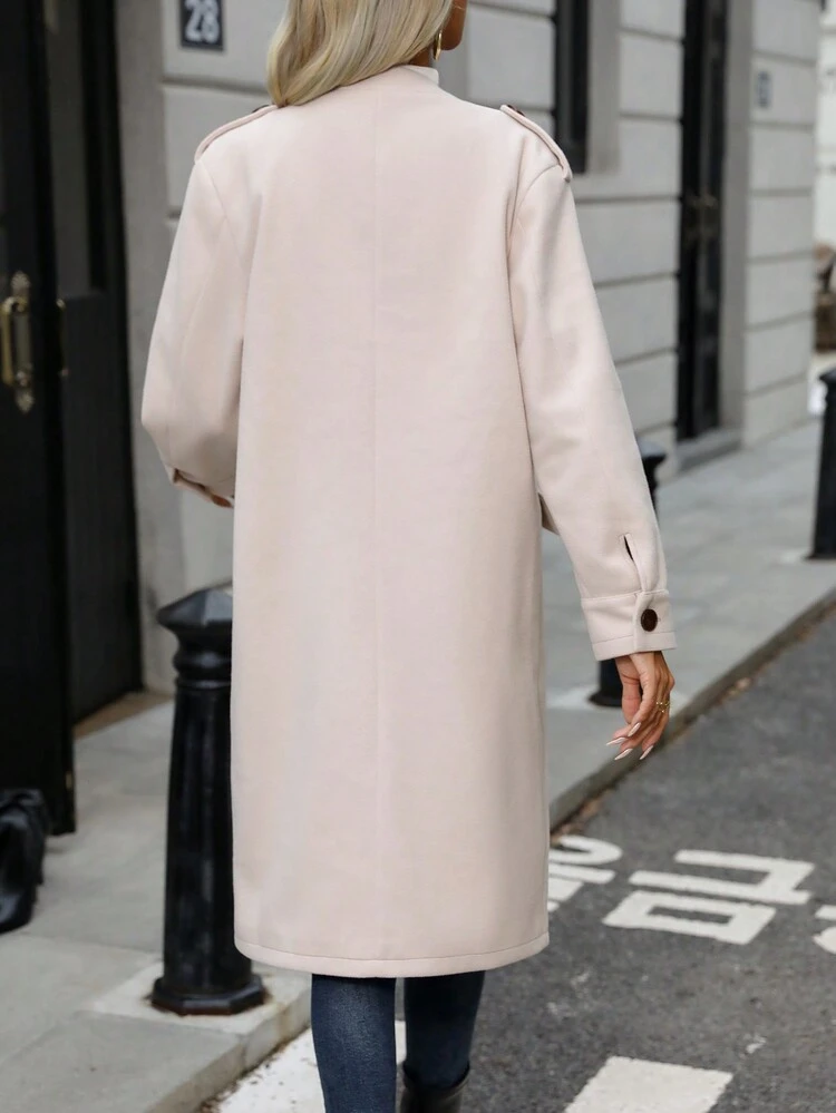 Flap Detail Button Front Overcoat