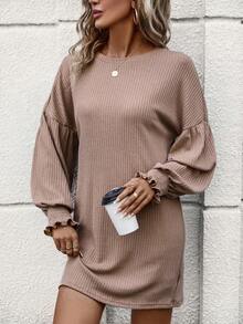SHEIN LUNE Solid Drop Shoulder Tee Dress - Brown - View 5