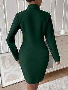 Chiquease 素色青果領圍裹連衣裙 - 墨綠色 - 查看 2