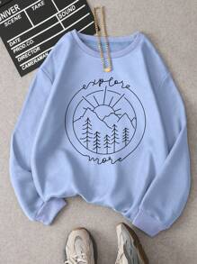 SHEIN EZwear 山和字母圖案加絨內裏運動衫