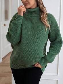 SHEIN Thai sản Áo cao cổ Thả vai Áo len - màu xanh lá - Xem 3