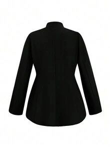 SHEIN LUNE Hơn Chất rắn Nút phía trước áo - màu đen - Xem 2