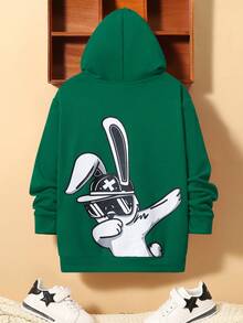 SHEIN Áo nỉ in hình hoạt hình dành cho bé trai tuổi teen - màu xanh lá - Xem 4