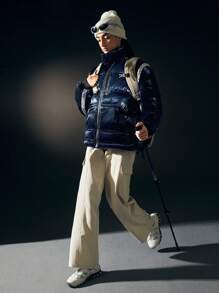 In My Nature 对比色饰边拉链衬垫大衣 - 寶藍色 - 查看 7