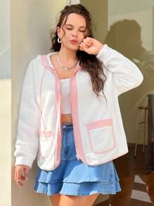 SHEIN EZwear 大尺碼女士拼接系帶連帽夾克 - 彩色 - 查看 6
