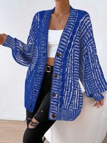 Chiquease 段染落肩袖前紐扣開襟衫 - 藍色 - 查看 4