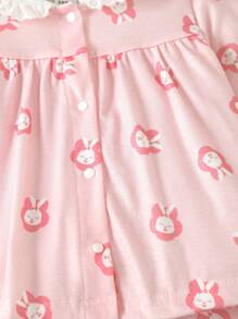 女嬰卡通圖案荷葉袖睡衣套裝