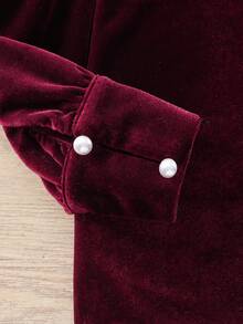 女小童針織素色短毛絨串珠小立領羊腿袖休閒襯衫