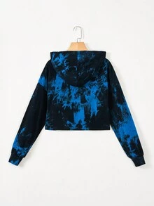 SHEIN Coolane Tie Dye Letter Graphic Drop Shoulder Drawstring Hoodie - Blue - View 2