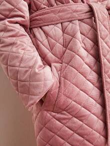 BizChic Lapel Neck Drop Shoulder Quilted Coat - Baby Pink - View 3
