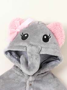 SHEIN Baby Girl Cartoon Elephant Design Hooded Poncho - Grey - View 5