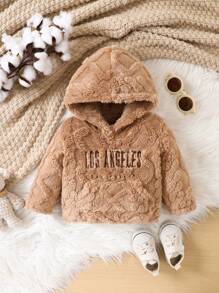 女婴字母刺绣毛绒卫衣 - 棕色 - 查看 1