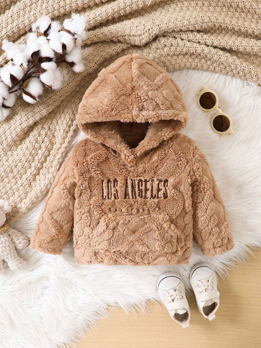 女婴字母刺绣毛绒卫衣 - 棕色 - 查看 1