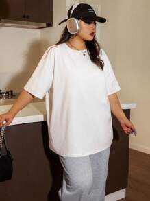 SHEIN EZwear Plus Solid Drop Shoulder Tee