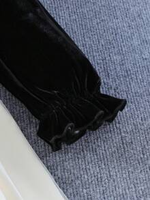 SHEIN Cô gái Tween Hai âm tay áo lá sen Lưới Hem Đầm - màu đen - Xem 3