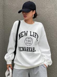Dazy Star Letter Graphic Drop Shoulder Sweatshirt - White - View 1