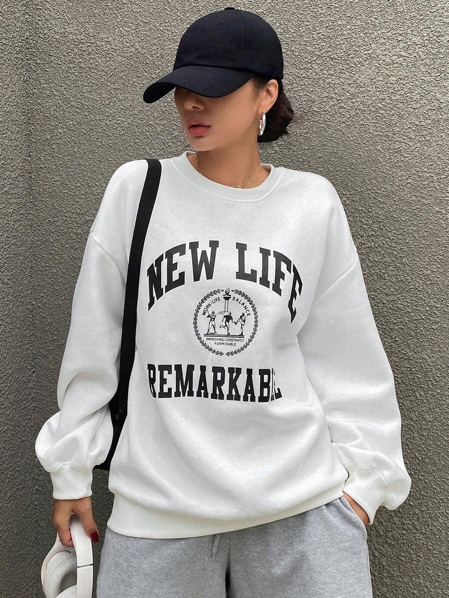 Dazy Star Letter Graphic Drop Shoulder Sweatshirt - White - View 1