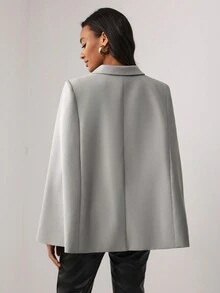 JSJ 西裝領斗篷袖前紐扣西裝外套 - 灰色 - 查看 2
