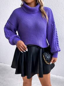 Celure Plus Turtleneck Drop Shoulder Sweater - Purple - View 4