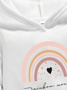SHEIN 女嬰彩虹和字母圖案保暖連帽衫 - 白色 - 查看 3