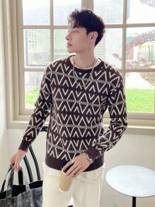 Claim Dot Men's Geometric Pattern Sweater - Coffee Brown - View 6