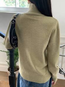 Dazy Star High Neck Drop Shoulder Sweater - Green - View 2