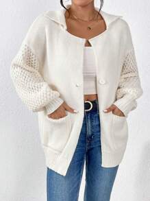 SHEIN Frenchy Dual Pocket Drop Shoulder Duster Cardigan - Beige - View 4