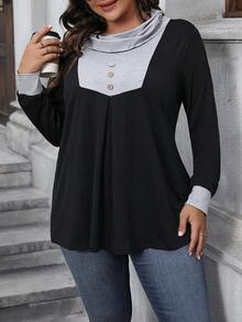 Calvaya Hơn Hai âm cổ áo xếp nếp Chi tiết Nút Áo thun - Nhiều màu - Xem 6