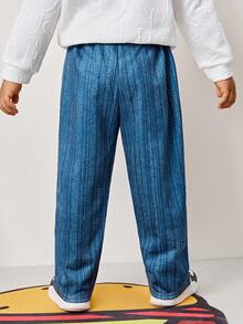 SHEIN 男小童卡通和字母圖案牛仔效果印花衛褲 - 黑色 - 查看 2