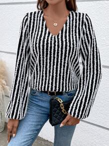 Chiquease Striped Print Lantern Sleeve Tee
