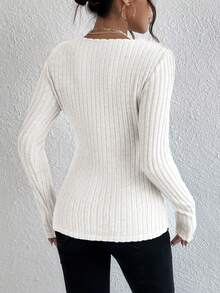 SHEIN Frenchy 1pc Ruffle Trim Ribbed Knit Tee - White - View 2